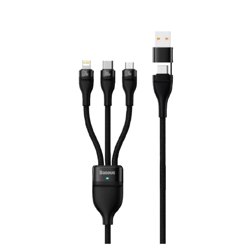 Câble data multi – Baseus Flash Series II (CASS030101) – USB-C vers USB-C/Micro-USB/Lightning – 100 W – 12 m – Noir