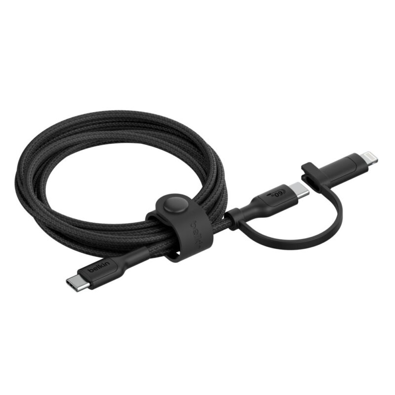 Câble 2-en-1 avec connecteurs USB-C et Lightning
