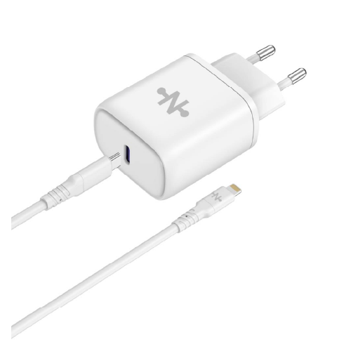 Chargeur secteur USB-C CONNECT – Charge rapide 25 W – avec câble data USB-C vers Lightning 1 m – Blanc