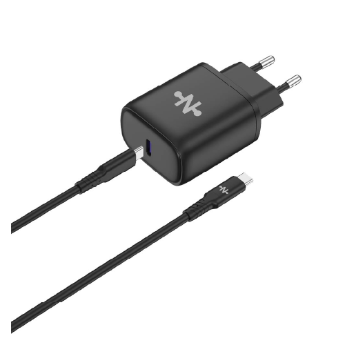 Chargeur Secteur USB-C CONNECT Charge Rapide 25W avec Cble Data Type-C vers Type-C 1m Noir