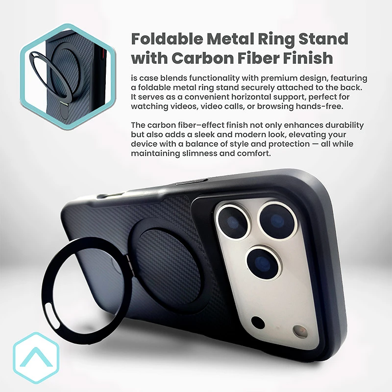 Coque en fibre de carbone avec anneau et support pour iPhone 17 Air – Image 6